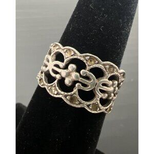 Vintage Sterling Silver Dainty Openwork Anchor Wide Band Pinky Ring Size 5